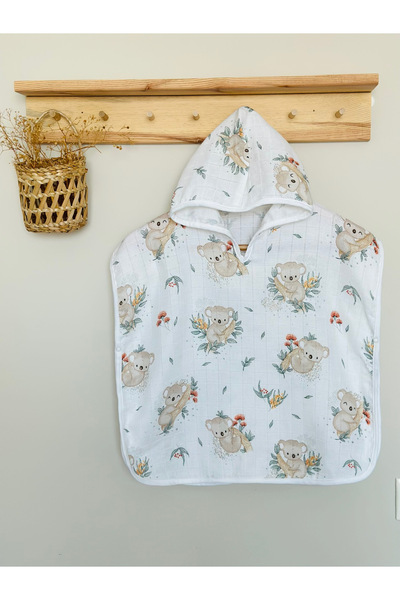 JUNİPERUS Organik %100 Pamuk Müslin Kapşonlu Plaj Çocuk Bebek Panço Bornoz Banyo Havlu 9 Yaşa Kadar