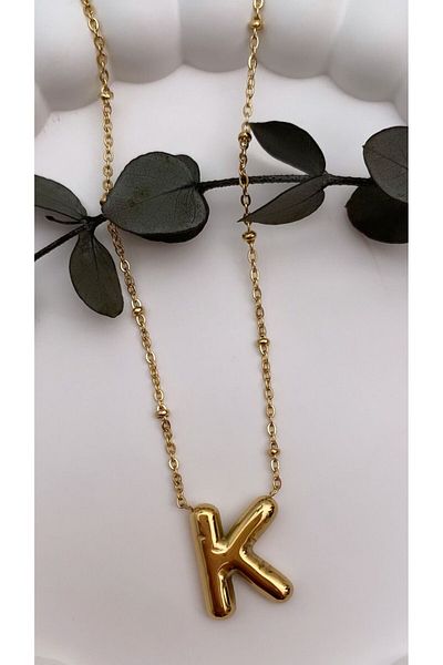 Mira Steel Balloon Letter Necklace, Letter K