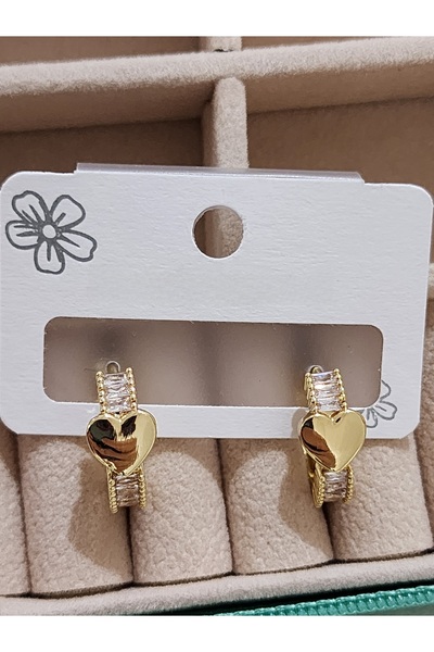 Aylish Bijuteri أقراط من الفولاذ على شكل قلب من حجر الخريف الذهبي