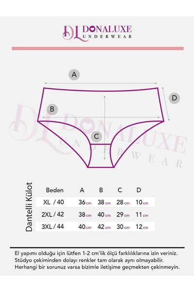 Donaluxe Kadın Külot , Kadın Dantelli Pamuklu Külot Bordo Somon Lacivert