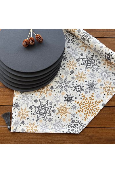 desen izmir American Service, 6-Piece Anthracite Color Plates and Runner Cover Snowflake