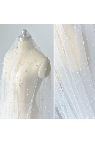 bbays new trend 1,5 Metre Incili Kumaş En 1,5cm Duvak Kumaşı Incili Gelin Duv...