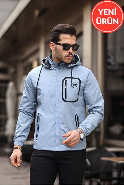 Rompasso Bebek Mavisi Erkek Çıkarılabilir Kapüşon İç ve Ön Cepli Reflektör  Sport Baharlık Su Geçirmez Ceket