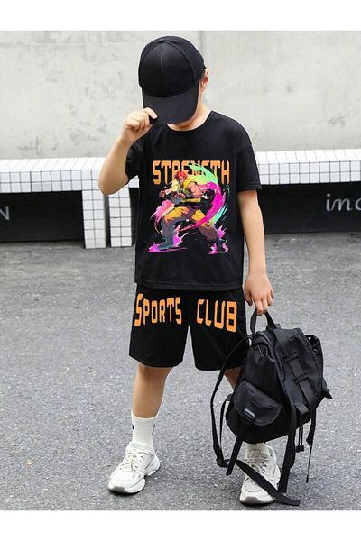 AMMA Sports Club Printed Children's T-Shirt and Shorts Set - Cotton Set of 2