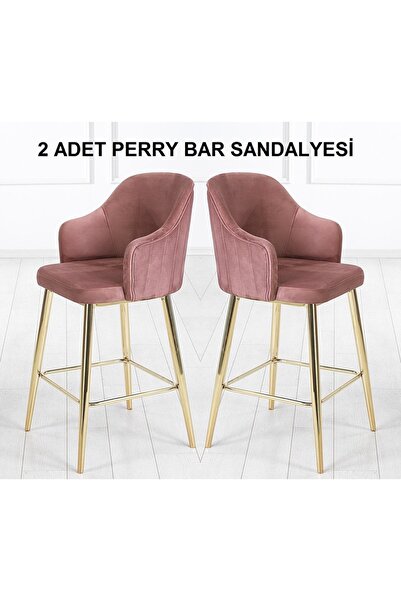 Pİ MOBİLYA 2 Adet Perry Ada Mutfak Ve Bar Sandalyesi - Bar Taburesi - Silineb...