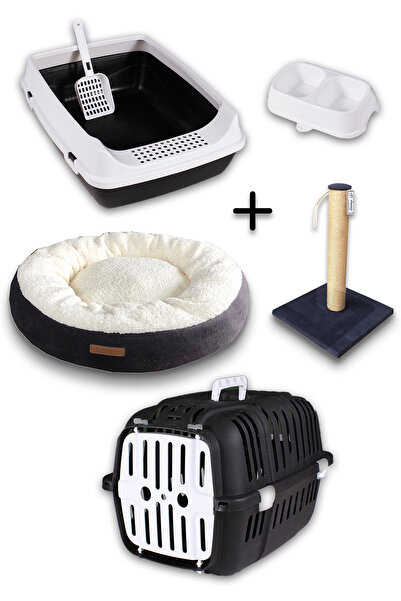 Kurtbay Şekil Açık Kedi Tuvaleti Taşıma Sepeti Tırmalama Simit Yatak Mama Kab...