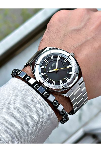 Ferrucci men's Silver Colored Steel Cord Wrist Watch and Gift Bracelet
