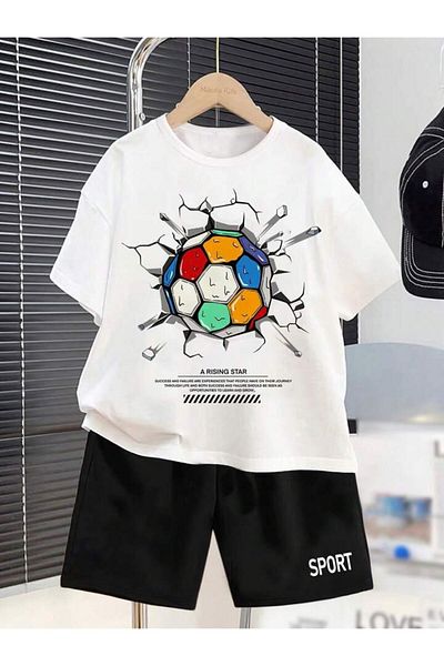 AMMA Colorful Ball and Printed Shorts for Kids Sports - 100% Cotton 2-Piece Set