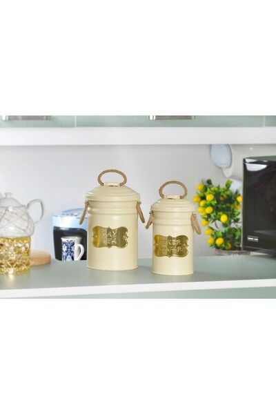 Genel Markalar Çay Ve Şeker Saklama Kapları Yıldıray Çay Ve Şeker Kutusu Krem