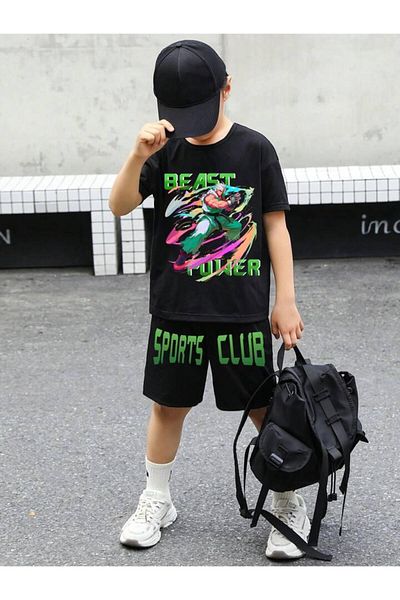 AMMA Kids Sports Club Printed T-Shirt and Shorts 100% Cotton 2-Piece Set