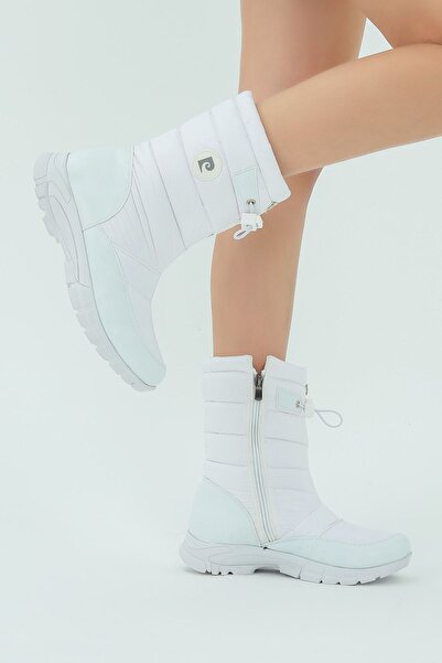 Pierre Cardin Kadın Beyaz Fermuarlı Kürklü Uzun Kar Botu