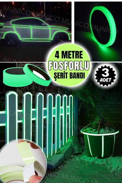 Munico 3 Adet 4 Metre Kendinden yapışkanlı Yeşil Floresan Işıklı Bant Araba Y...