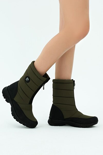 Pierre Cardin Kadın Haki Su Geçirmez Fermuarlı Kürklü Kar Botu