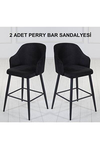 Pİ MOBİLYA 2 Adet Perry Ada Mutfak Ve Bar Sandalyesi - Bar Taburesi - Silineb...