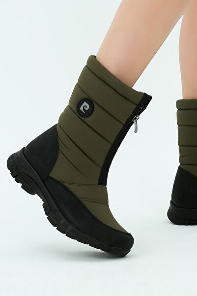 Pierre Cardin Kadın Haki Su Geçirmez Fermuarlı Kürklü Kar Botu