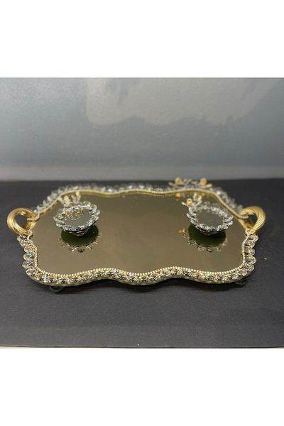Peramari Decorative Gold Crystal Mirror and Glass Tray