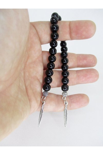 Kusakli Feather Tassel Onyx Zaza Prayer Beads