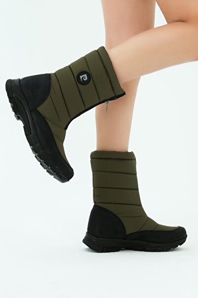 Pierre Cardin Kadın Haki Su Geçirmez Fermuarlı Kürklü Kar Botu