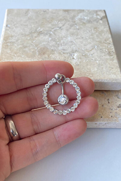 Jaida Moda Kadın Gümüş Zirkon Taşlı Halka Figürlü Çelik Göbek Piercing