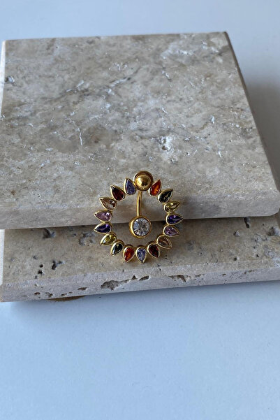 Jaida Moda Kadın Gold Renkli Damla Taş Figürlü Çelik Göbek Piercing