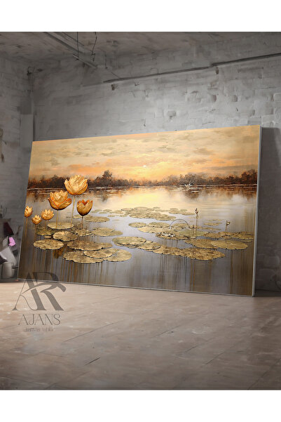 AR AJANS KANVAS TABLO Pictură decorativă pe pânză cu flori de lotus cu design...