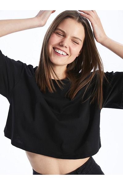 LC Waikiki Women's Crop - Crew Neck, Straight Cut