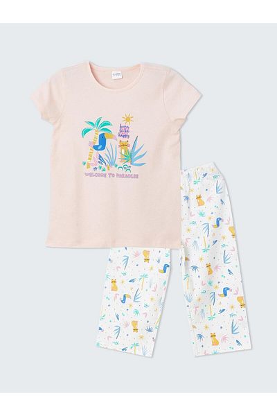 LC Waikiki Σετ πιτζάμες με κοντό μανίκι LCW Kids Girl's Crew Neck