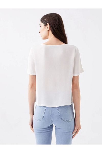 LC Waikiki Γυναικεία μπλούζα Lcw Casual με V λαιμόκοψη μονόχρωμη κοντομάνικη
