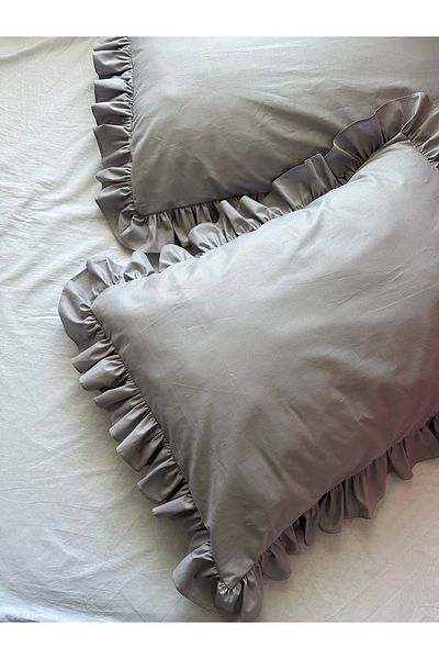 Blue Atelier 2 Pieces Gray Frilly Pillow Case