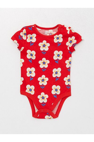 LC Waikiki Crew Neck Short Sleeve Patterned Baby Girl Snap Body 2-Piece