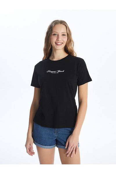 LC Waikiki Γυναικείο T-Shirt LCW Vision - Crew λαιμόκοψη, στάμπα, κοντό μανίκι