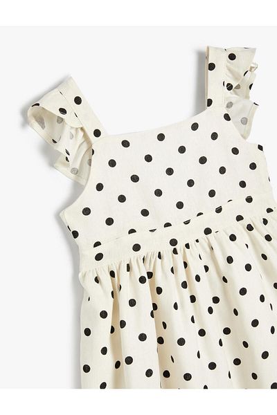 Koton Baby Mädchen Leinenkleid mit Hosenträgern und Rüschen, quadratischer Ausschnitt