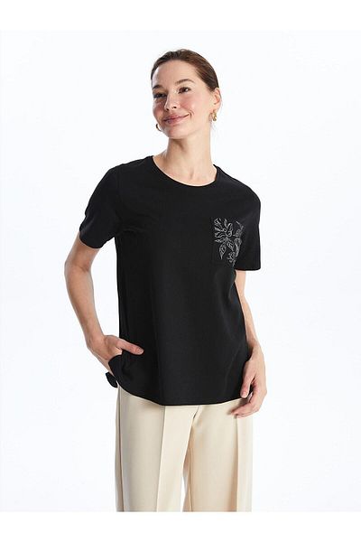 LC Waikiki Γυναικείο T-Shirt LCW Grace - Crew Neck, εμπριμέ, κοντομάνικο