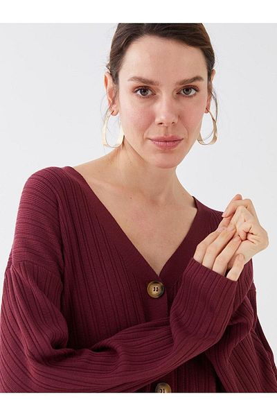 LC Waikiki LCWAIKIKI Basic V-Neck Plain Long Sleeve Women's Knitwear Cardigan