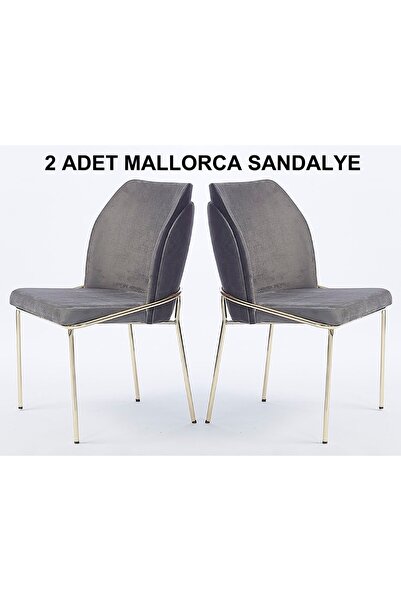 Pİ MOBİLYA 2 Adet Mallorca Yemek Odası Sandalyesi - Metal Gold Ayaklı - Silin...