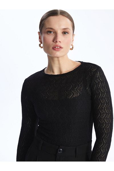 LC Waikiki Crew Neck Self-Patterned Long Sleeve Women's T-Shirt