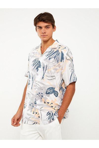 LC Waikiki LCW Men's Viscose Shirt - Casual Regular Fit, Short Sleeves, Patterned