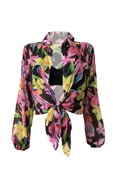 Bolder Jasmine Black Flower Beach Shirt