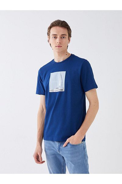 LC Waikiki Ανδρικό μπλουζάκι LCW Casual Crew με λαιμόκοψη κοντό μανίκι με εμπριμέ χτενισμένο βαμβάκι