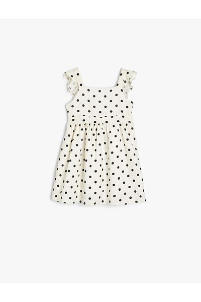 Koton Baby Mädchen Leinenkleid mit Hosenträgern und Rüschen, quadratischer Ausschnitt