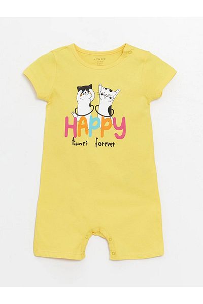 LC Waikiki LCW ECO Crew Neck Short Sleeve Printed Cotton Baby Girl Jumpsuit
