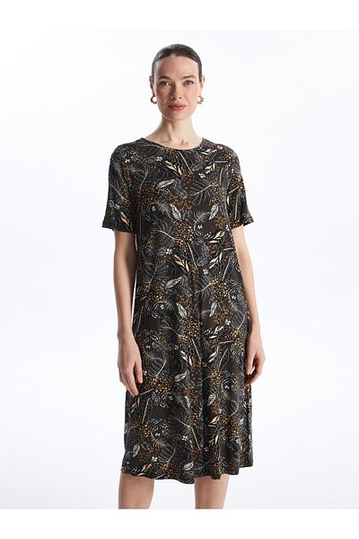 LC Waikiki Patterned Crew Neck Short Sleeve Women's Dress