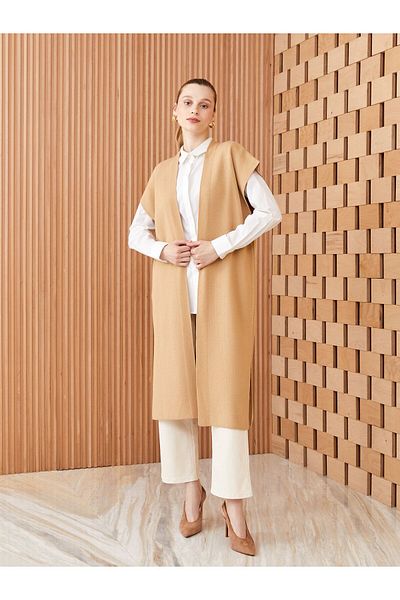LC Waikiki LCW Modest Shawl Collar Plain Oversize Women's Knitwear Vest