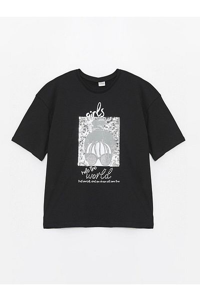 LC Waikiki Crew Neck Printed Short Sleeve Girl's T-Shirt
