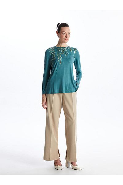 LC Waikiki LCW Grace - Crew Neck Print Long Sleeve Women's Blouse