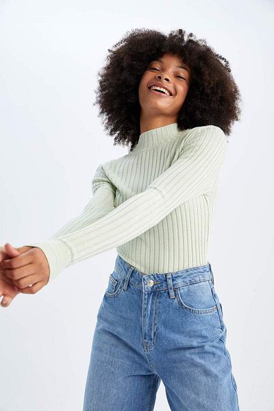 DeFacto Slim Fit Half Turtleneck Basic Ribbed Knitwear Sweater