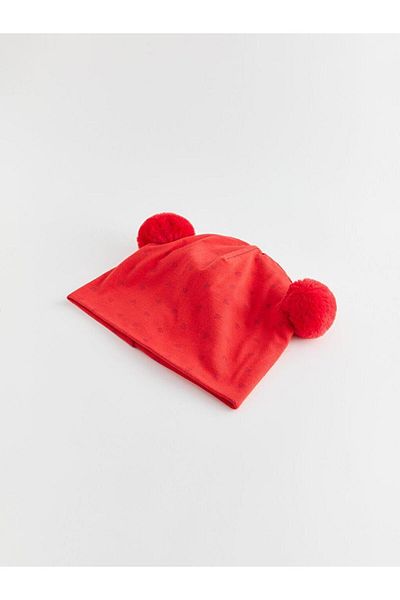 LC Waikiki LCW baby Pompom Detailed Printed Baby Girl Beanie
