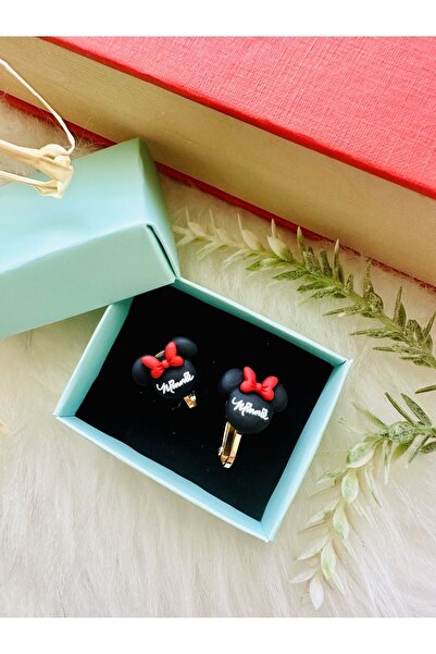 1PARÇAMAVİ Minnie mouse vidalı klipsli çocuk küpesi - delik gerektirmeyen küpe