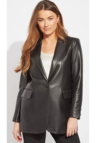 janbely Siyah Blazer Deri Ceket