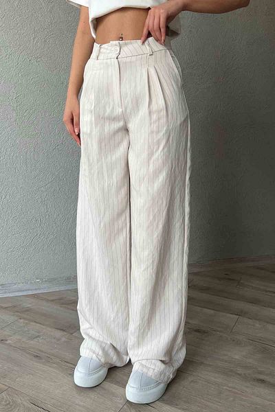 Seda Yalçın Atelier Beige Striped Tnsl Fabric Trousers